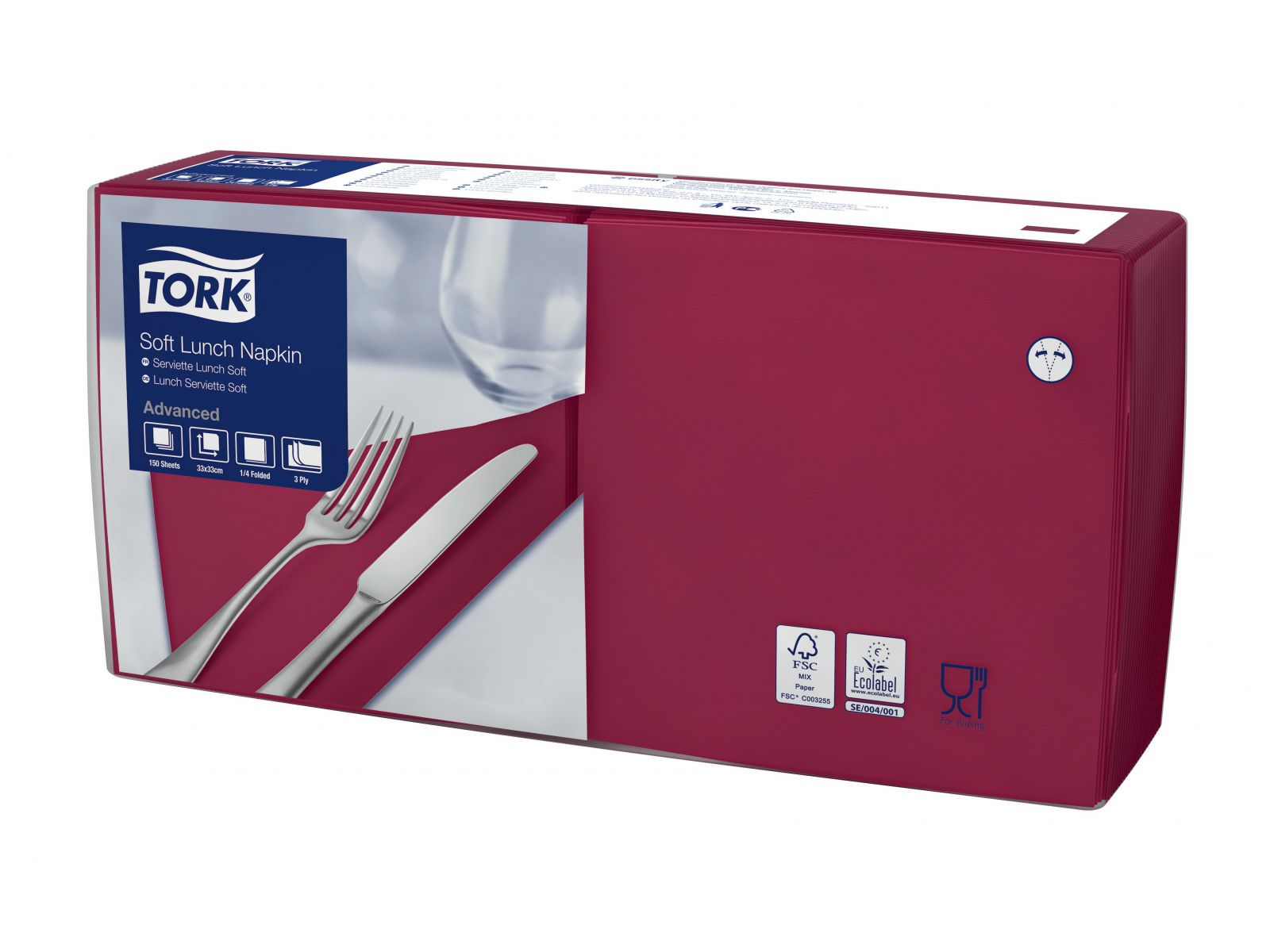 Serwetki Tork 33x33 477411 Bordowe Karton 1500 serwetek (10 x 150) Składana 1/4